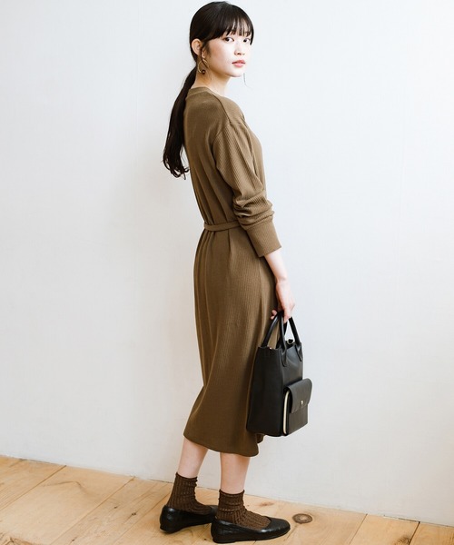 楽ちん便利な今っぽ 女っぽベルト付きカットソーリブワンピース ワンピース セール Haco ハコ のファッション