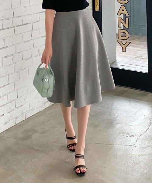 KOBE LETTUCE（コウベレタス）の「ボンディングフレアスカート（スカート・レディース・チャコールグレー/イエロー系その他/ピンク/アイボリー/ブラック/ミント/グレー/ベージュ・M/S）」の6枚目の写真