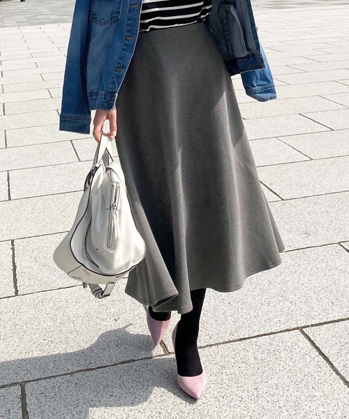 KOBE LETTUCE（コウベレタス）の「ボンディングフレアスカート（スカート・レディース・チャコールグレー/イエロー系その他/ピンク/アイボリー/ブラック/ミント/グレー/ベージュ・M/S）」の5枚目の写真