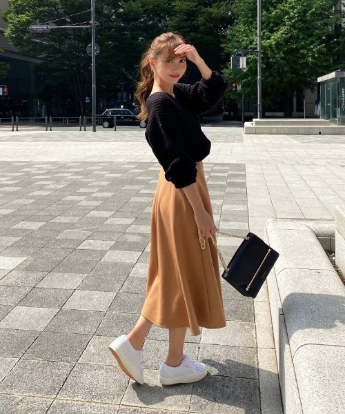 KOBE LETTUCE（コウベレタス）の「ボンディングフレアスカート（スカート・レディース・チャコールグレー/イエロー系その他/ピンク/アイボリー/ブラック/ミント/グレー/ベージュ・M/S）」の22枚目の写真