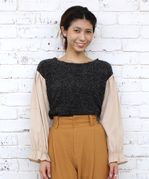 mystic（ミスティック）の「ブークレパフ長袖クループルオーバー（ニット/セーター・レディース・ブラック/グレー/チャコールグレー/ベージュ/キャメル・FREE/ﾌﾘ-）」の3枚目の写真