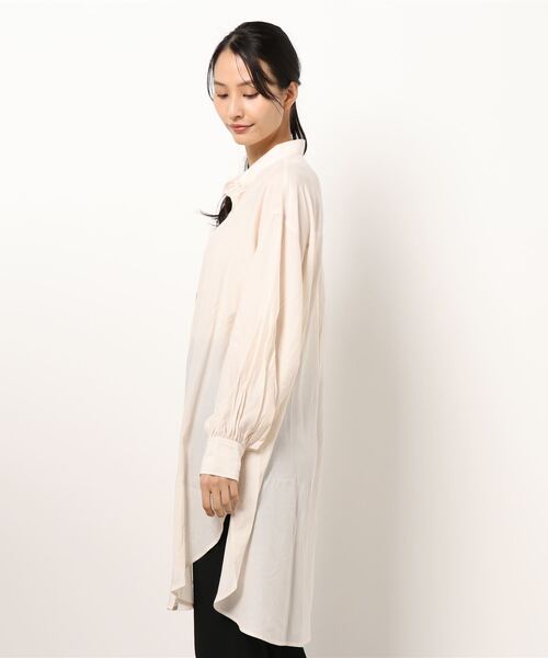 cepo（セポ）の「バンドカラー とろみルーズシャツワンピース（シャツワンピース・レディース・ベージュ/オフホワイト/ミント・M）」の5枚目の写真
