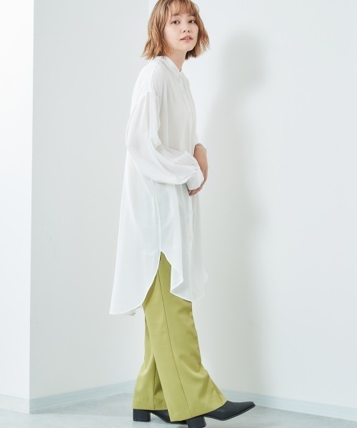 cepo（セポ）の「バンドカラー とろみルーズシャツワンピース（シャツワンピース・レディース・ベージュ/オフホワイト/ミント・M）」の2枚目の写真