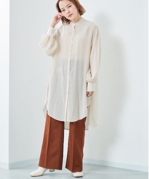 cepo（セポ）の「バンドカラー とろみルーズシャツワンピース（シャツワンピース・レディース・ベージュ/オフホワイト/ミント・M）」の19枚目の写真