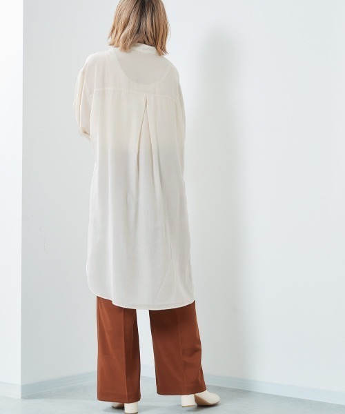 cepo（セポ）の「バンドカラー とろみルーズシャツワンピース（シャツワンピース・レディース・ベージュ/オフホワイト/ミント・M）」の20枚目の写真