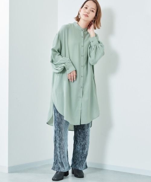 cepo（セポ）の「バンドカラー とろみルーズシャツワンピース（シャツワンピース・レディース・ベージュ/オフホワイト/ミント・M）」の14枚目の写真