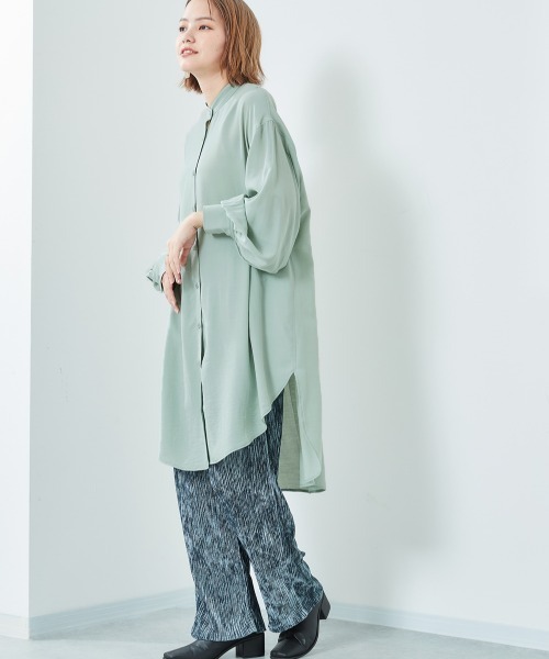 cepo（セポ）の「バンドカラー とろみルーズシャツワンピース（シャツワンピース・レディース・ベージュ/オフホワイト/ミント・M）」の15枚目の写真