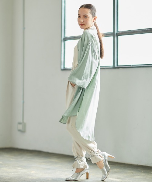 cepo（セポ）の「バンドカラー とろみルーズシャツワンピース（シャツワンピース・レディース・ベージュ/オフホワイト/ミント・M）」の11枚目の写真