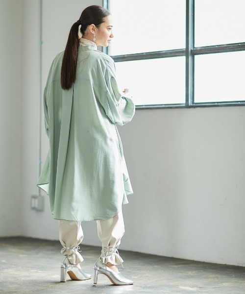cepo（セポ）の「バンドカラー とろみルーズシャツワンピース（シャツワンピース・レディース・ベージュ/オフホワイト/ミント・M）」の13枚目の写真