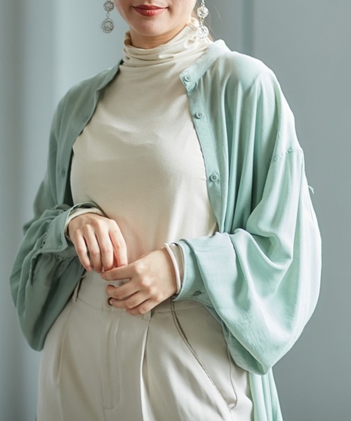 cepo（セポ）の「バンドカラー とろみルーズシャツワンピース（シャツワンピース・レディース・ベージュ/オフホワイト/ミント・M）」の7枚目の写真