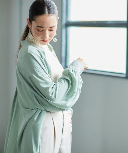 cepo（セポ）の「バンドカラー とろみルーズシャツワンピース（シャツワンピース・レディース・ベージュ/オフホワイト/ミント・M）」の8枚目の写真