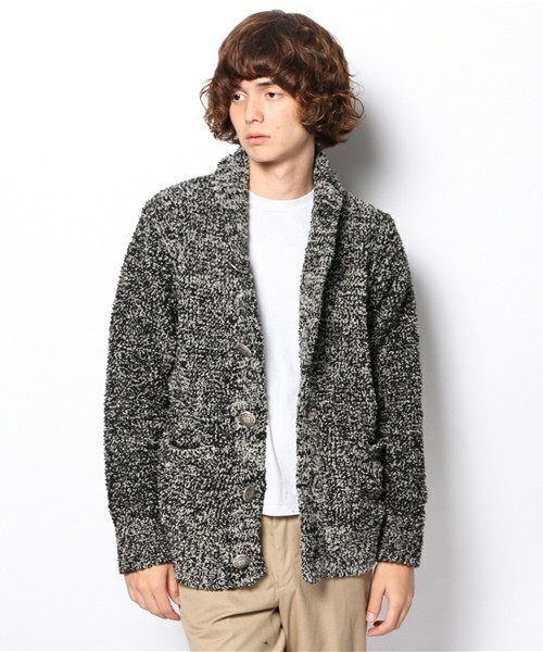 ROSE BUD COUPLES （ローズ バッド カップルズ）の「【Fine掲載】ポリエステルパイル ショールカラー ニット カーディガン（カーディガン/ボレロ・メンズ・ブラックミックス/ブルー系その他/カモフラージュ・MEDIUM/LARGE）」の8枚目の写真