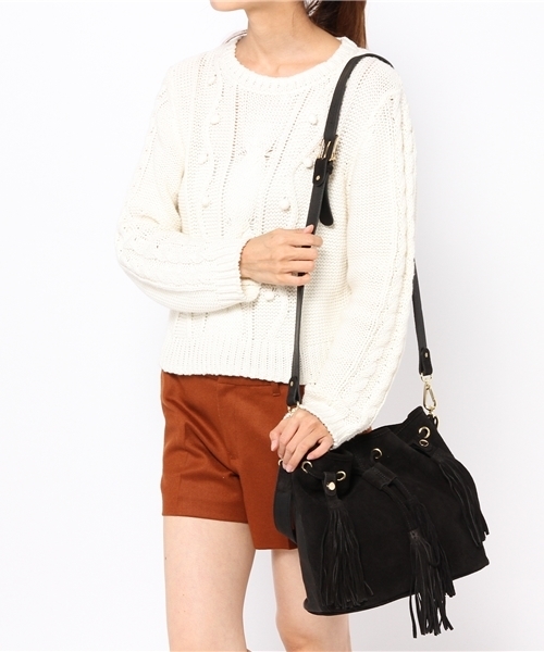 Another Edition(アナザーエディション)の「MAISON VINCENT タッセル巾着バッグ/ MAISON/V TSL キンチャクBAG(ショルダーバッグ・レディース・ブラック/ベージュ・フリー)」の9枚目の写真