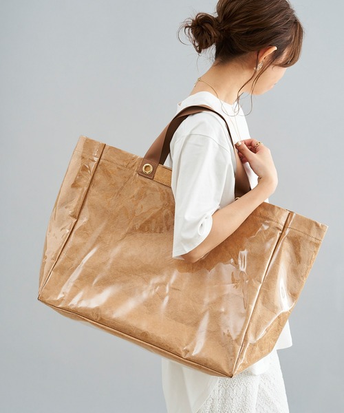 DouDou(ドゥドゥ)の「ペーパーナイロントート(トートバッグ・レディース・ライトグレー/キャメル・FREE)」の1枚目の写真
