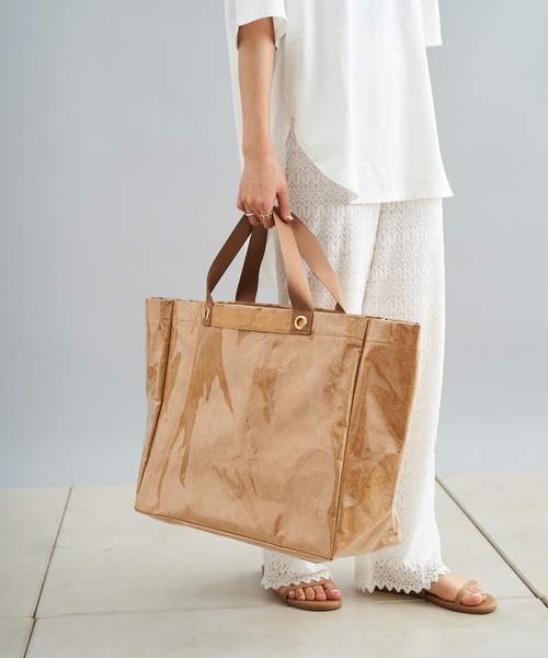 DouDou(ドゥドゥ)の「ペーパーナイロントート(トートバッグ・レディース・ライトグレー/キャメル・FREE)」の11枚目の写真