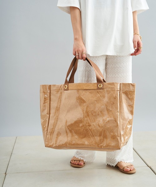 DouDou(ドゥドゥ)の「ペーパーナイロントート(トートバッグ・レディース・ライトグレー/キャメル・FREE)」の4枚目の写真