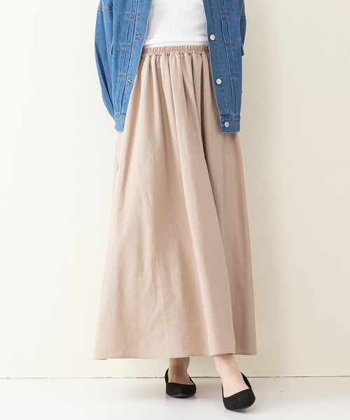 INNOCENT BLUE（イノセントブルー）の「【innocent blue/イノセントブルー】コットンリネンギャザースカート（ロングスカート）（スカート・レディース・ブラック/ベージュ/パープル/ブルー/ライトグリーン/ライトブラウン/クリーム・MEDIUM）」の4枚目の写真