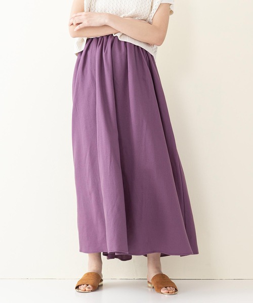 INNOCENT BLUE（イノセントブルー）の「【innocent blue/イノセントブルー】コットンリネンギャザースカート（ロングスカート）（スカート・レディース・ブラック/ベージュ/パープル/ブルー/ライトグリーン/ライトブラウン/クリーム・MEDIUM）」の7枚目の写真
