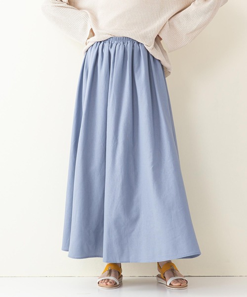 INNOCENT BLUE（イノセントブルー）の「【innocent blue/イノセントブルー】コットンリネンギャザースカート（ロングスカート）（スカート・レディース・ブラック/ベージュ/パープル/ブルー/ライトグリーン/ライトブラウン/クリーム・MEDIUM）」の6枚目の写真