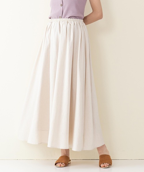 INNOCENT BLUE（イノセントブルー）の「【innocent blue/イノセントブルー】コットンリネンギャザースカート（ロングスカート）（スカート・レディース・ブラック/ベージュ/パープル/ブルー/ライトグリーン/ライトブラウン/クリーム・MEDIUM）」の5枚目の写真