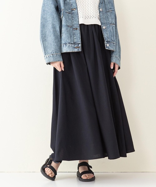 INNOCENT BLUE（イノセントブルー）の「【innocent blue/イノセントブルー】コットンリネンギャザースカート（ロングスカート）（スカート・レディース・ブラック/ベージュ/パープル/ブルー/ライトグリーン/ライトブラウン/クリーム・MEDIUM）」の2枚目の写真