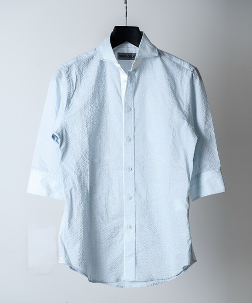 Buffalo Bobs(バッファローボブズ)の「ANTONIO-MIRACLE WAVE(アントニオ-ミラクルウェーブ)イタリアンカラー 半袖シャツ(シャツ/ブラウス・メンズ・ホワイト/ネイビー/サックスブルー/ライトピンク・2-3/3-4/1-2)」の3枚目の写真