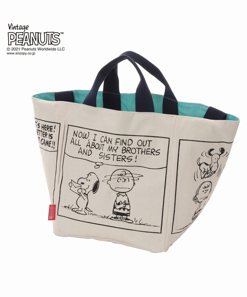 Vintage PEANUTS(ビンテージピーナッツ)の「ルートート/SNOOPY スヌーピー 大容量 トートバッグ IP.MEDスクエア.Peanuts-6R(トートバッグ・レディース・ブルー系その他/イエロー系その他・FREE)」の3枚目の写真