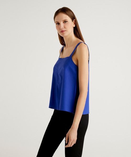 BENETTON (UNITED COLORS OF BENETTON)（ベネトンユナイテッドカラーズオブベネトン）の「リネン混キャミソールブラウス（キャミソール・レディース・ホワイト/ブラック/ブルー・SMALL/LARGE/X-SMALL/MEDIUM）」の11枚目の写真