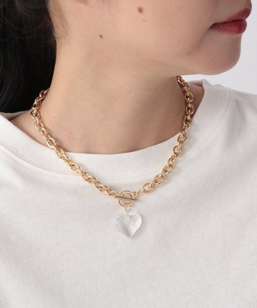 LOWRYS FARM(ローリーズファーム)の「ハートチェーンネックレス 949552(ネックレス・レディース・シルバー/ゴールド/グレー系その他/キャメル・FREE)」の4枚目の写真
