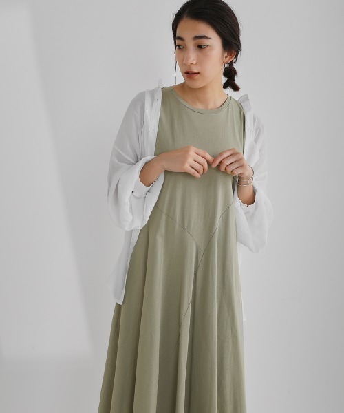 Bou Jeloud（ブージュルード）の「オーガニック前フレア切替ワンピース（ワンピース・レディース・グレー/オフホワイト/ミント/ラベンダー・38）」の6枚目の写真