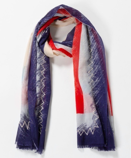 Fil Daraignee(フィルダレニエ)の「Fil Daraignee/Fuzzy Frame(ストール/ショール・レディース・ベージュ/ネイビー・FREE)」の2枚目の写真