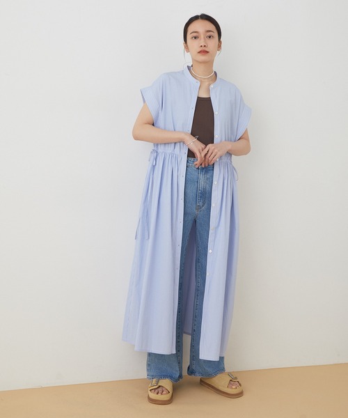 ADAM ET ROPE'(アダムエロペ)の「【WEB限定】ウエスト切替フレンチシャツワンピース(シャツワンピース・レディース・ブラック/サックスブルー/ブルー系その他4・FREE)」の7枚目の写真
