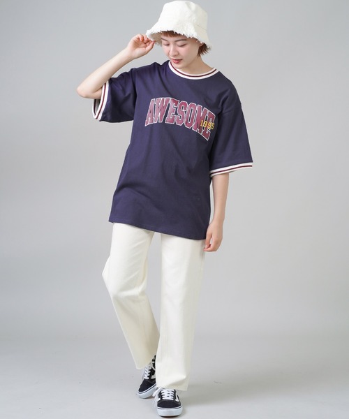 SPINNS（スピンズ）の「【ゆるシルエット】リブラインカレッジロゴ半袖Tシャツ（Tシャツ/カットソー・レディース・ホワイト/ネイビー/グリーン/ボルドー・ONESIZE）」の8枚目の写真