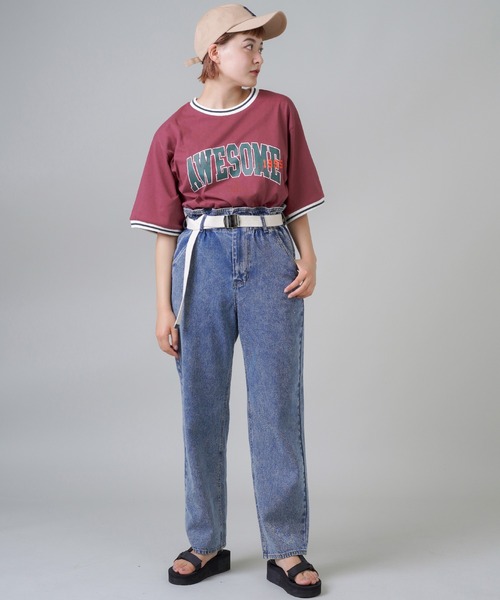 SPINNS（スピンズ）の「【ゆるシルエット】リブラインカレッジロゴ半袖Tシャツ（Tシャツ/カットソー・レディース・ホワイト/ネイビー/グリーン/ボルドー・ONESIZE）」の10枚目の写真