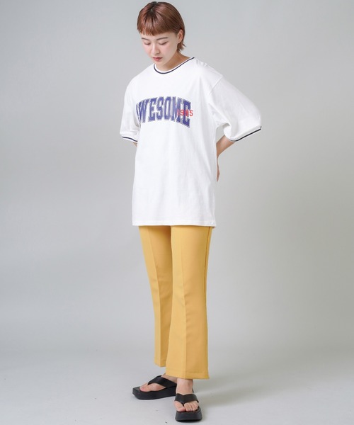 SPINNS（スピンズ）の「【ゆるシルエット】リブラインカレッジロゴ半袖Tシャツ（Tシャツ/カットソー・レディース・ホワイト/ネイビー/グリーン/ボルドー・ONESIZE）」の11枚目の写真