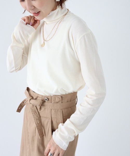 AMERICAN HOLIC（アメリカンホリック）の「テレコハイネックカットプルオーバー（Tシャツ/カットソー・レディース・アイボリー/ライトグレー/ブラック/ブラウン/サックスブルー・M/L）」の2枚目の写真