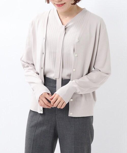 UNTITLED（アンタイトル）の「◆ボウタイプルオーバー+カーディガン ニットアンサンブル【洗える】（アンサンブル・レディース・グレー系/ベビーピンク/ブラック系4/ホワイト系その他5・00/02）」の3枚目の写真