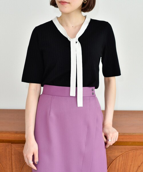 UNTITLED（アンタイトル）の「◆ボウタイプルオーバー+カーディガン ニットアンサンブル【洗える】（アンサンブル・レディース・グレー系/ベビーピンク/ブラック系4/ホワイト系その他5・00/02）」の13枚目の写真