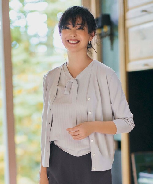 UNTITLED（アンタイトル）の「◆ボウタイプルオーバー+カーディガン ニットアンサンブル【洗える】（アンサンブル・レディース・グレー系/ベビーピンク/ブラック系4/ホワイト系その他5・00/02）」の17枚目の写真