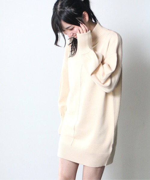 one way(ワンウェイ)の「【oneway】スタンドリブニットワンピース(ワンピース・レディース・ホワイト/ブラック/ライトグリーン/パープル・FREE)」の2枚目の写真