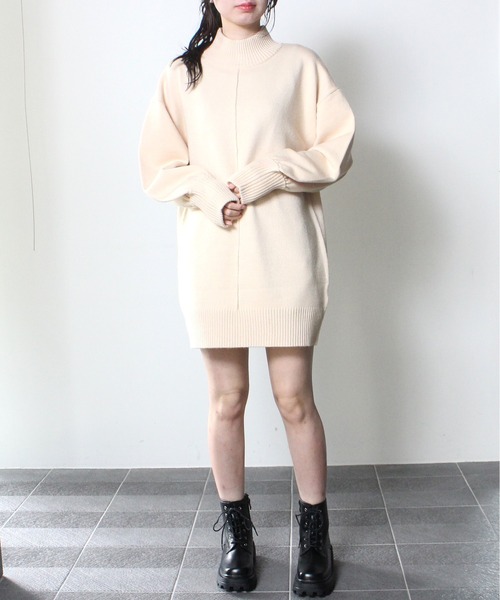 one way(ワンウェイ)の「【oneway】スタンドリブニットワンピース(ワンピース・レディース・ホワイト/ブラック/ライトグリーン/パープル・FREE)」の5枚目の写真