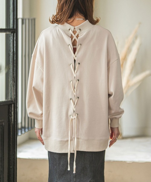 rectangle by ryon(レクタングルバイリョン)の「【rectangle by ryon】バックレースアッププルオーバー(スウェット・レディース・ネイビー/グレイッシュベージュ・FREE)」の10枚目の写真