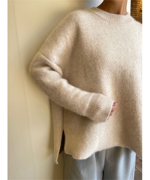 BEARDSLEY（ビアズリー）の「裏がポリエステルでチクチクしないラクーンダブルフェイスプルオーバー（ニット/セーター・レディース・ベージュ/グレー・FREE）」の13枚目の写真