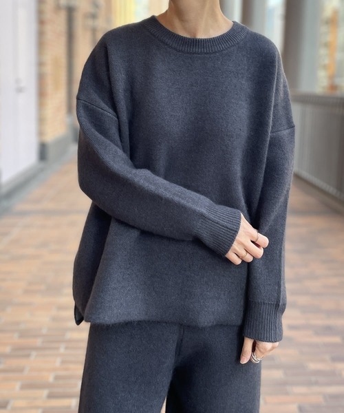 BEARDSLEY（ビアズリー）の「裏がポリエステルでチクチクしないラクーンダブルフェイスプルオーバー（ニット/セーター・レディース・ベージュ/グレー・FREE）」の5枚目の写真