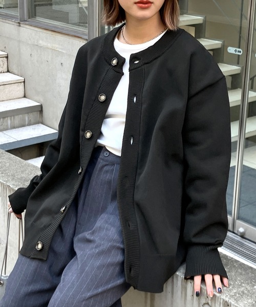 【ビッグシルエット】ダブルタップス☆ワンポイントロゴ　厚手カーディガン/2974 ファイヤーパターン メンズ ビッグシルエット カーディガン 英文字ロゴ