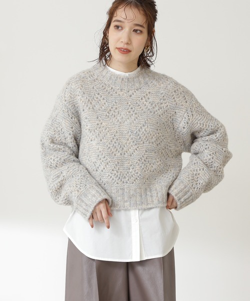 N.(N. Natural Beauty Basic)(エヌエヌナチュラルビューティーベーシック)の「◆透かし編みメランジニット(ニット/セーター・レディース・ホワイト系その他/イエロー系その他/レッド系その他・MEDIUM)」の4枚目の写真