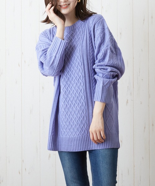 VIBGYOR(ヴィブジョー)の「VIBGYOR Select/7GGケーブルクルー(BL)(ニット/セーター・レディース・ブラック/ベージュ/パープル/グリーン/アイボリー・38/42/40)」の5枚目の写真