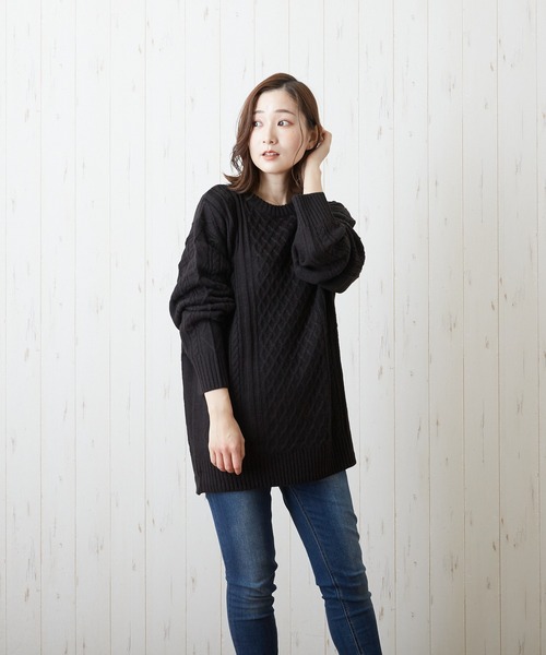 VIBGYOR(ヴィブジョー)の「VIBGYOR Select/7GGケーブルクルー(BL)(ニット/セーター・レディース・ブラック/ベージュ/パープル/グリーン/アイボリー・38/42/40)」の10枚目の写真