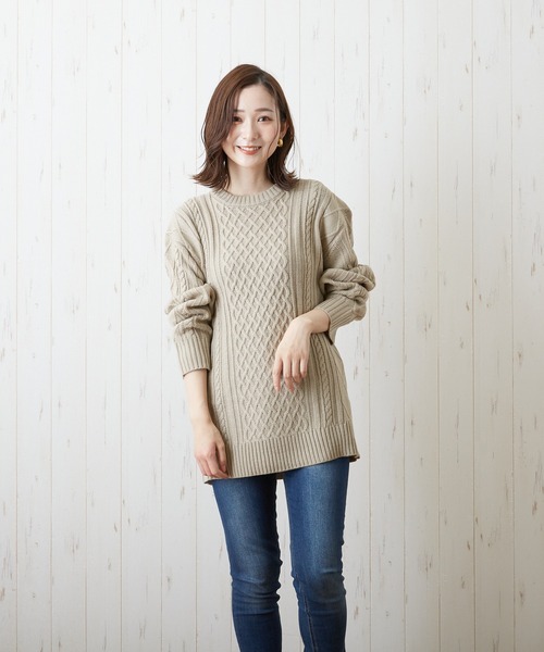 VIBGYOR(ヴィブジョー)の「VIBGYOR Select/7GGケーブルクルー(BL)(ニット/セーター・レディース・ブラック/ベージュ/パープル/グリーン/アイボリー・38/42/40)」の16枚目の写真