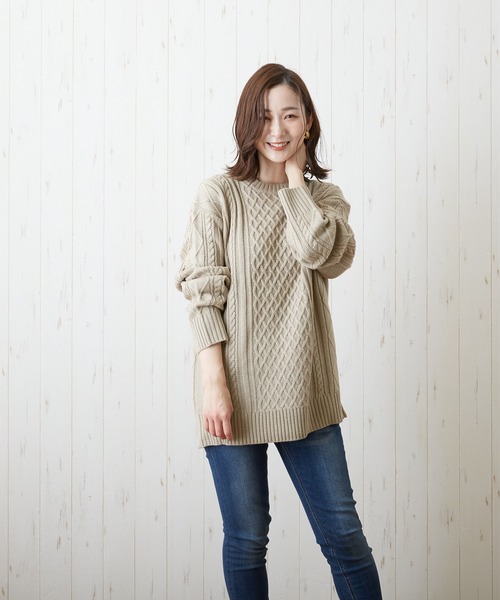VIBGYOR(ヴィブジョー)の「VIBGYOR Select/7GGケーブルクルー(BL)(ニット/セーター・レディース・ブラック/ベージュ/パープル/グリーン/アイボリー・38/42/40)」の7枚目の写真
